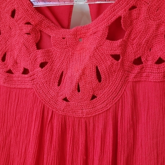 Anthropologie Jane & Delancey  Crochet Trim Red Shift Dress - Picture 6 of 6